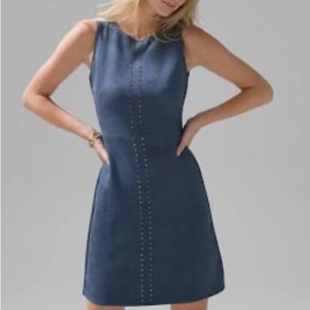 White House Black Market Blue Faux Suede Studded Dress